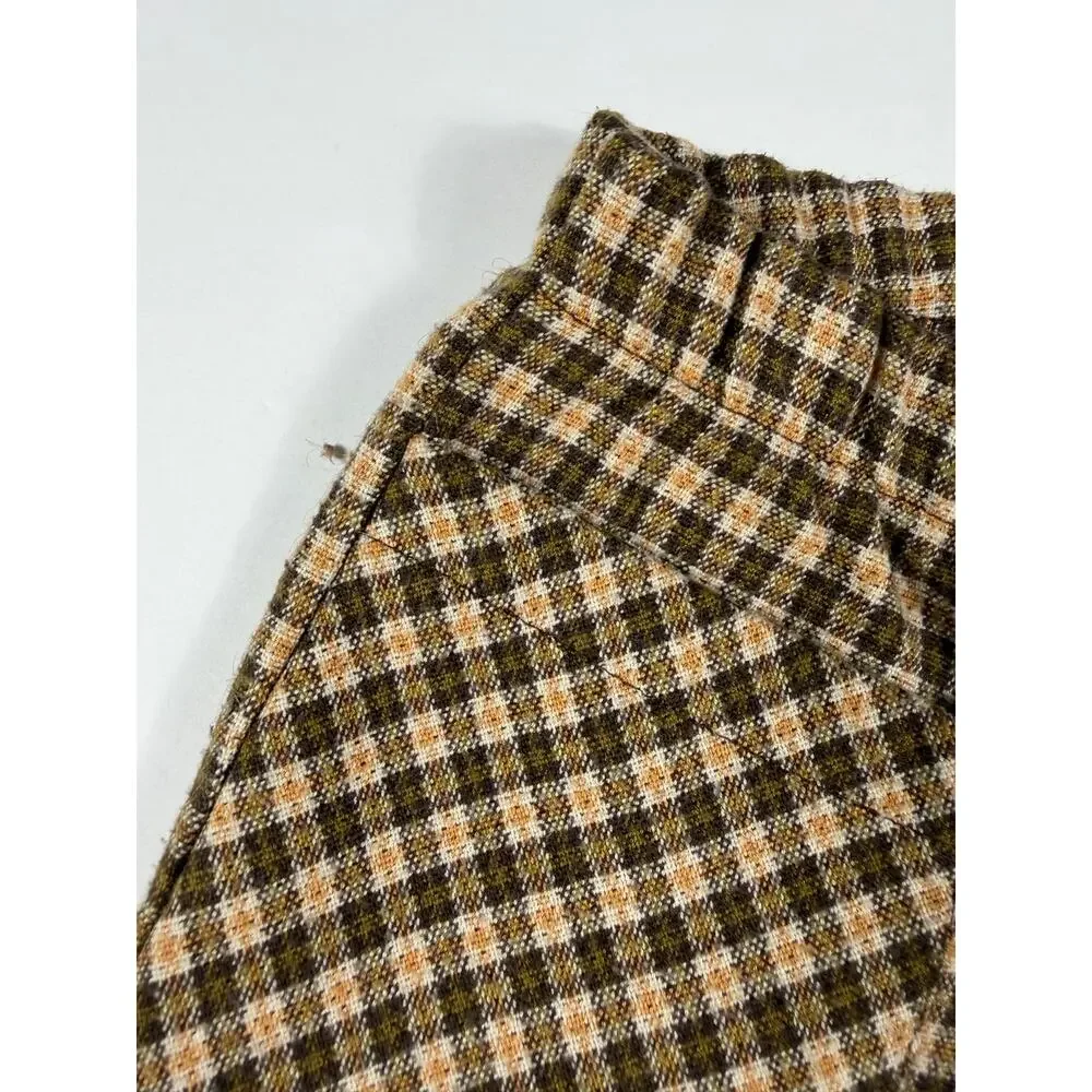 Zara Kids Plaid Flare Pants Brown Mustard Check 4-5 Years